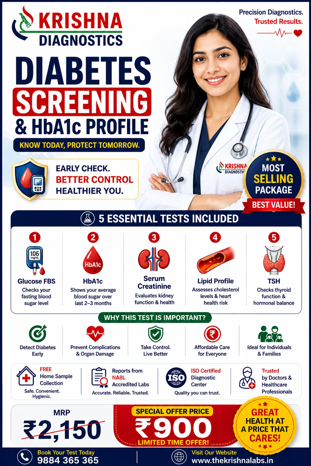 Diabetes Screening & HbA1c Profile — Krishna Diagnostics, Nizampet