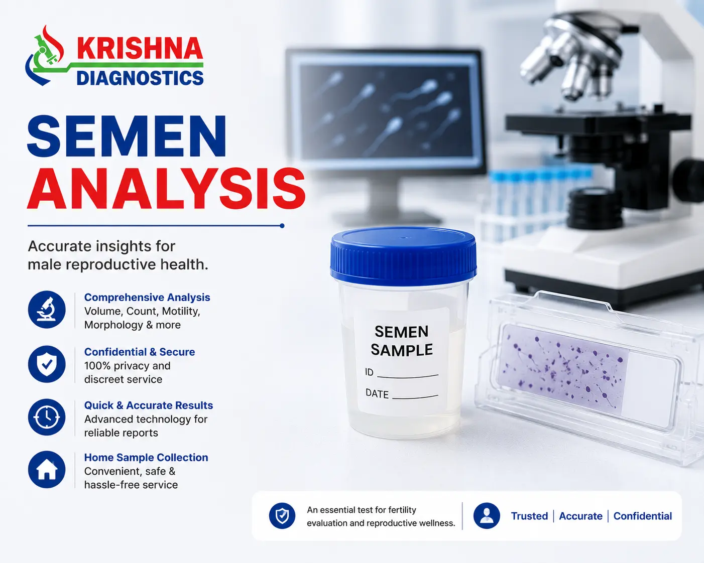 Microscopic semen analysis at Krishna Diagnostics laboratory in Nizampet