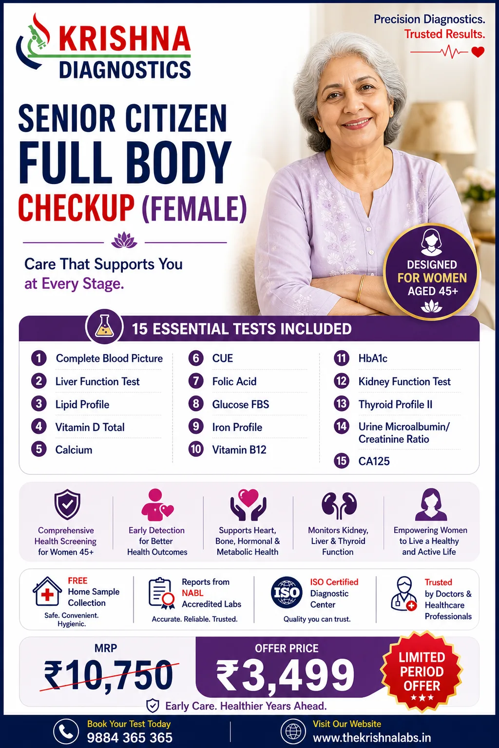 Senior Citizen Full Body Checkup — Female — Krishna Diagnostics, Nizampet