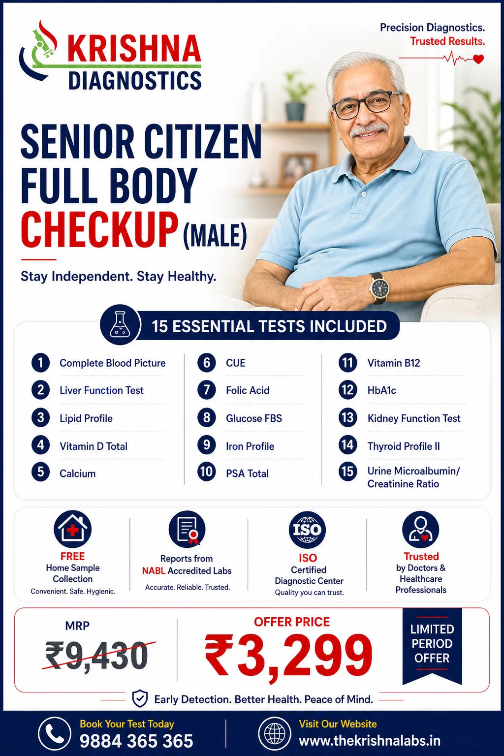 Senior Citizen Full Body Checkup — Male — Krishna Diagnostics, Nizampet