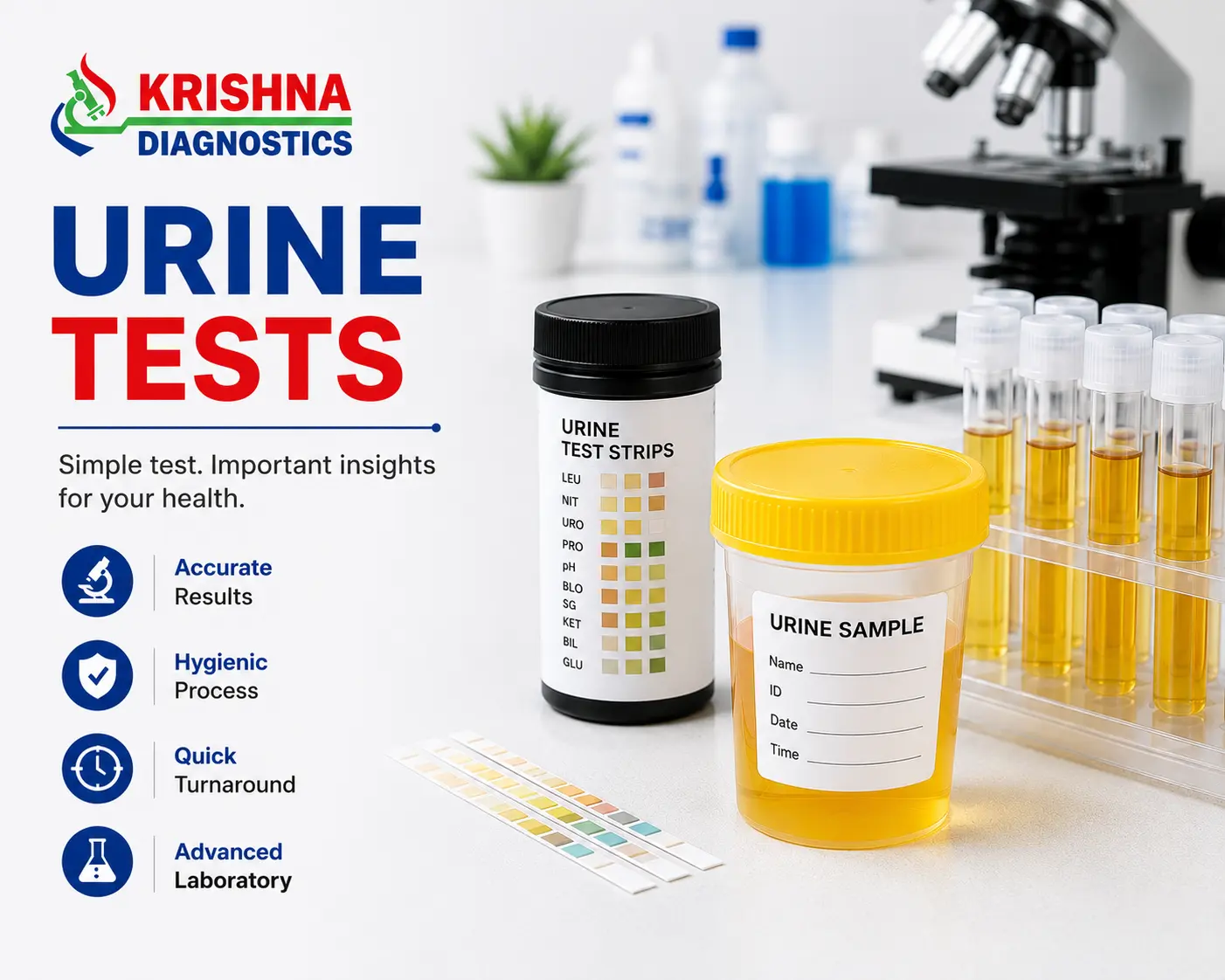 Urine sample analysis at Krishna Diagnostics laboratory in Nizampet