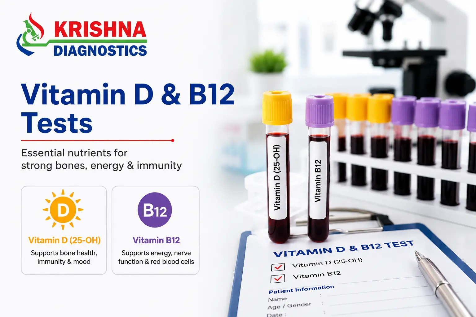 Vitamin D and B12 blood testing at Krishna Diagnostics Nizampet